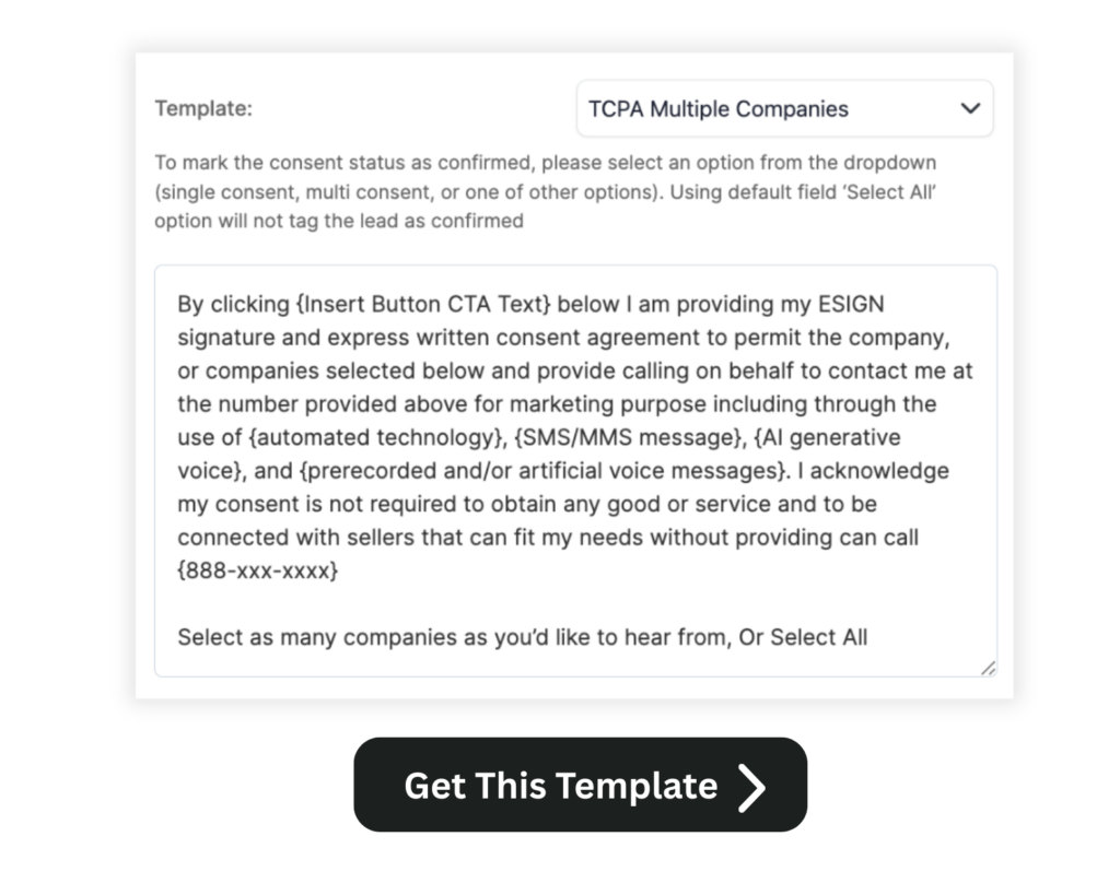 tcpa consent template for showing multiple companies