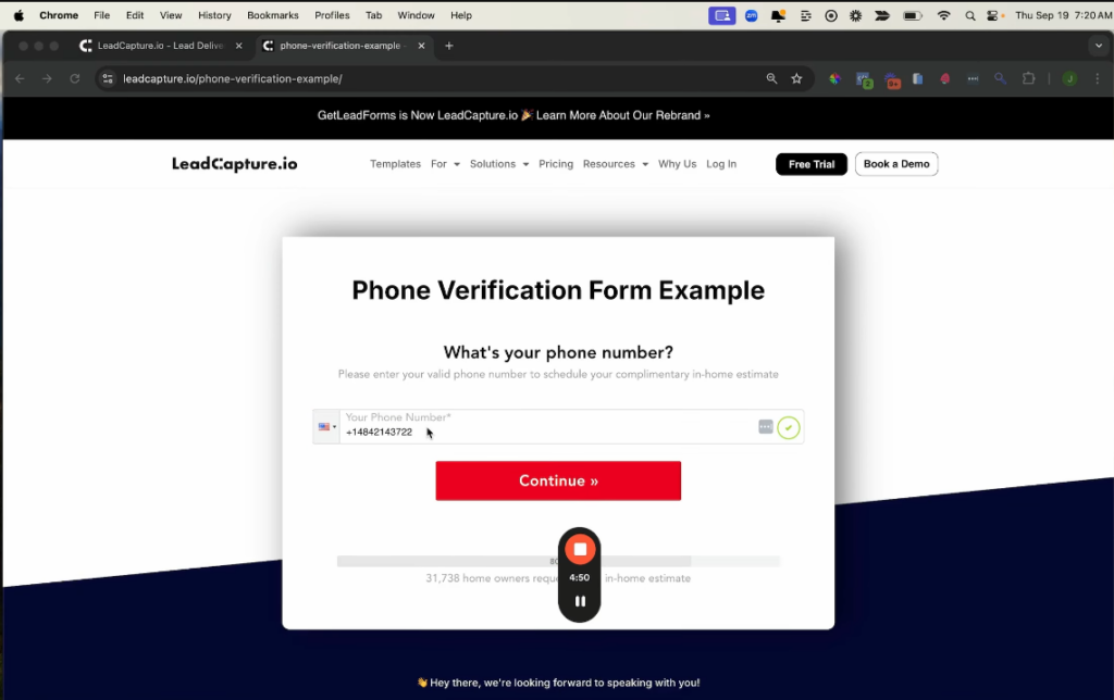 enter phone number in form