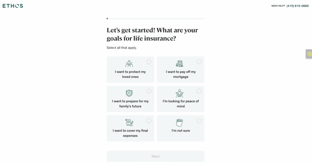 insurance lead form first step