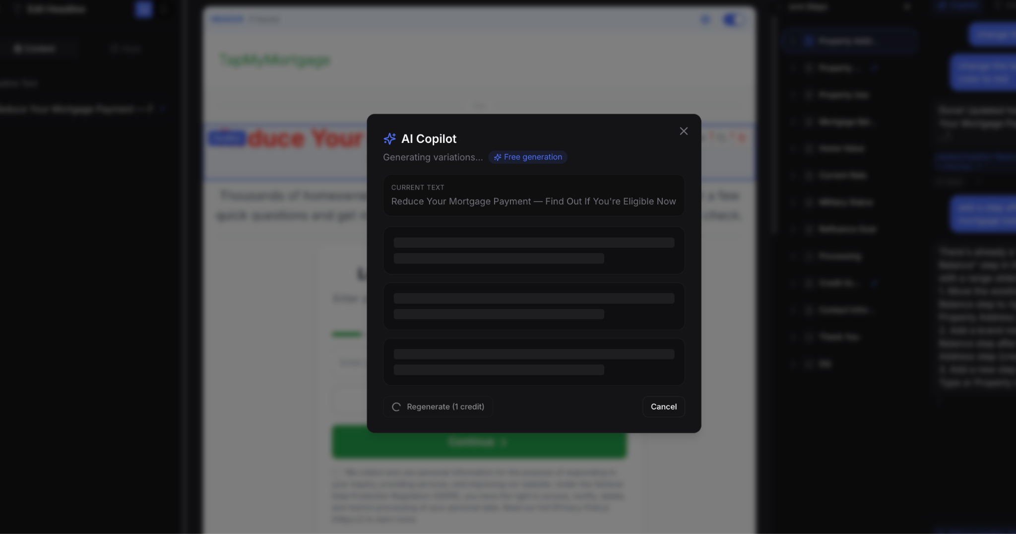 AI Copilot generating copy variations