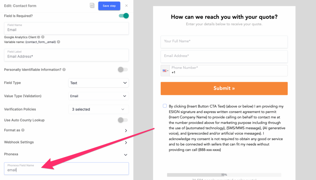 mapping fields to phonexa based on lead posting guide